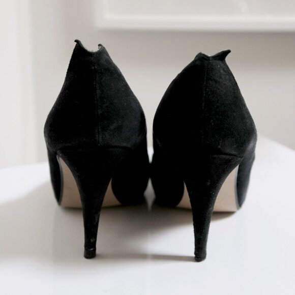 Vintage Gino Ferra Art Deco Black Suede Pumps - Women's Size 5 - Picture 4 of 8